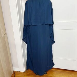 Krisa Strapless Ruffle Layer Strapless Dress Cape Dusk Blue NWT Size Large